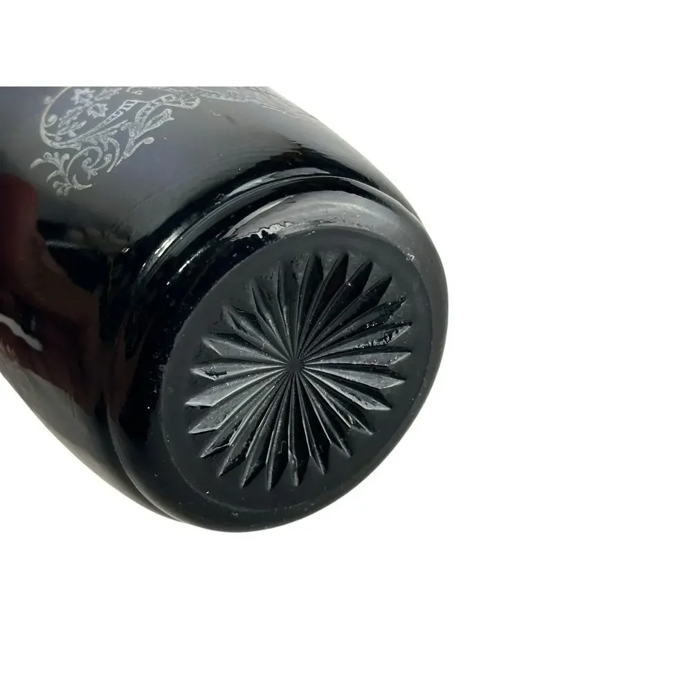 Sterling Vintage Black Amethyst Glass Creamer Etched Floral Depression Glass